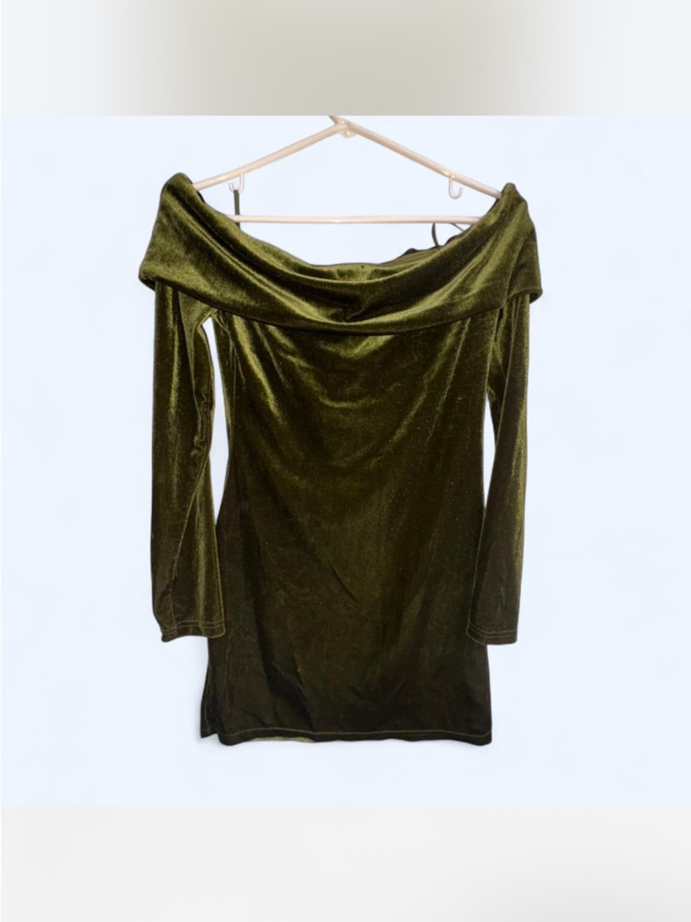 Missguided Olive Green Velvet Off-Shoulder Dress